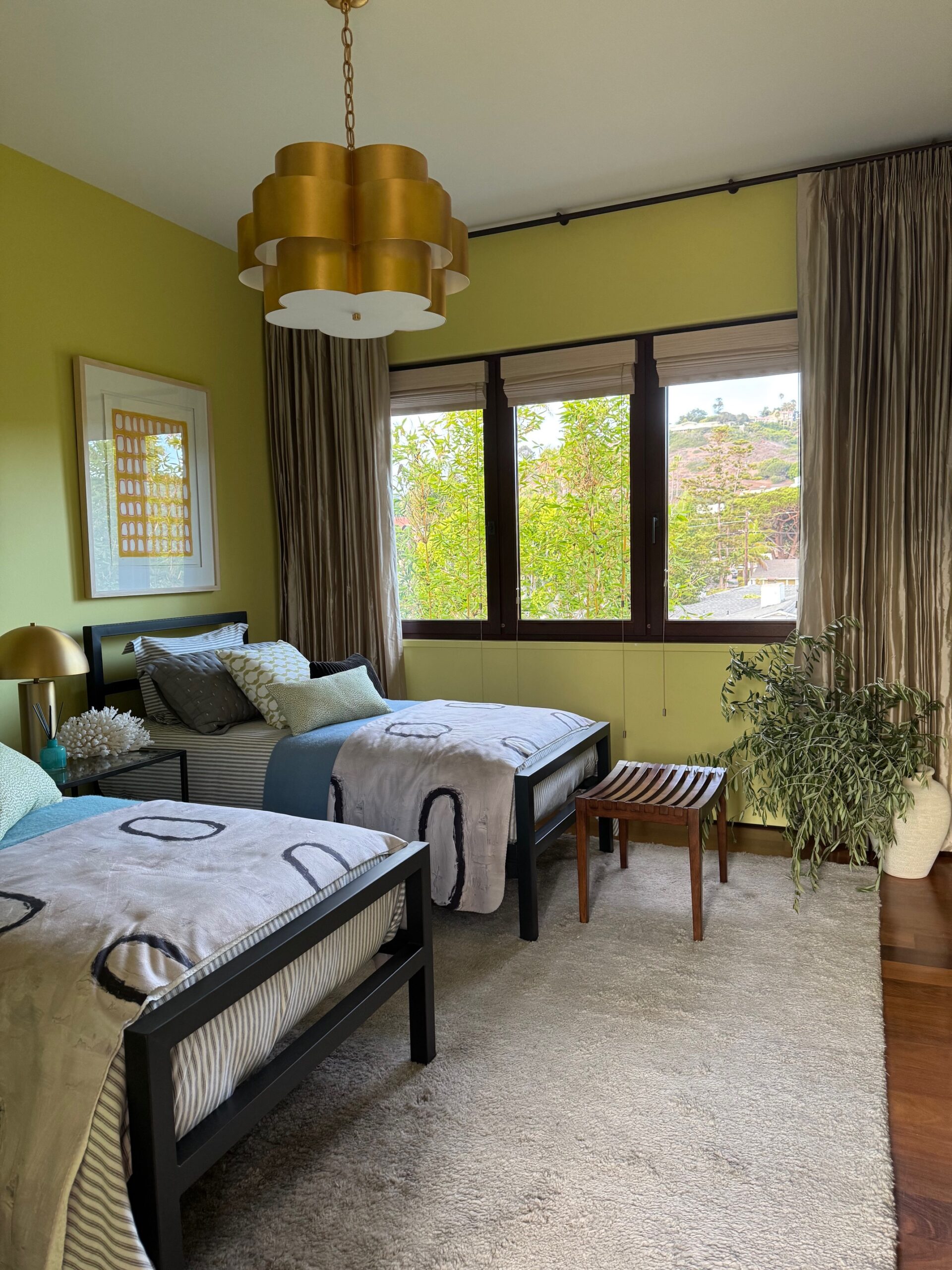 Guest room example with bold, original artwork